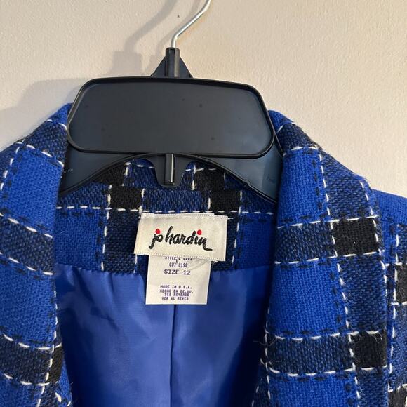 Jo Hardin Vintage Blue Wool Blend Plaid Academia Jacket Blazer Size 12 - Picture 3 of 9